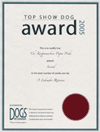 Top Show Award 2005 2ième meilleur Labrador au Canada